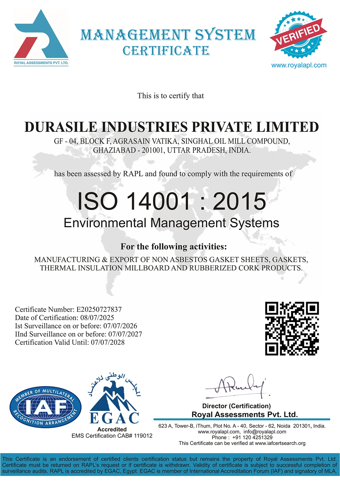 ISO 14001:2015 Certificate